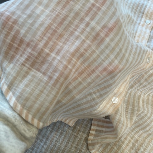 Sundry Pop Stripe Button Up. Tan/cream. Size L. - Picture 10 of 11